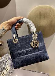 Dior Medium Lady D-lite Blue Embroidery Size 24cm - 2