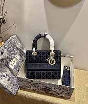Dior Medium Lady D-lite Dark Blue Embroidery Size 24cm - 1