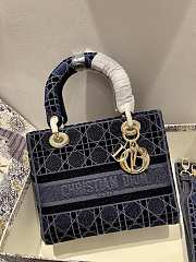 Dior Medium Lady D-lite Dark Blue Embroidery Size 24cm - 4