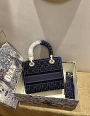 Dior Medium Lady D-lite Dark Blue Embroidery Size 24cm - 2