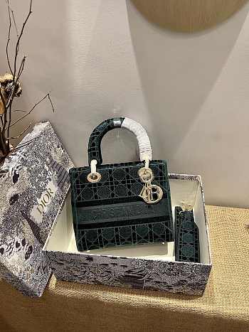 Dior Medium Lady D-lite Green Embroidery Size 24cm
