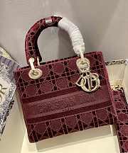 Dior Medium Lady D-lite Wine Embroidery Size 24cm - 3