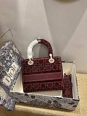 Dior Medium Lady D-lite Wine Embroidery Size 24cm - 2