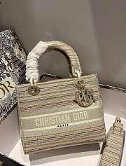 Dior Medium Lady D-lite Beige Embroidery Size 24cm  - 3