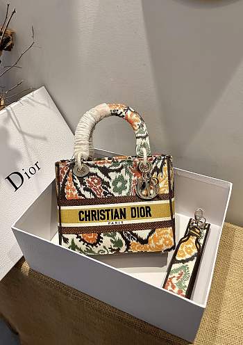 Dior Medium Lady D-lite Multi Yellow Embroidery Size 24cm 