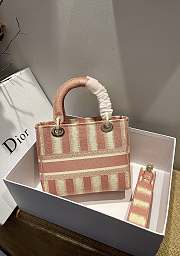 Dior Medium Lady D-lite Pink Stripes Embroidery Size 24cm  - 5