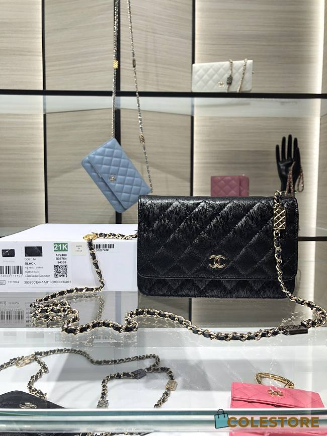 Chanel Wallet Calfskin Caviar Leather Black 19cm - 1