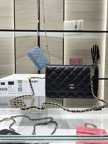 Chanel Wallet Calfskin Caviar Leather Black 19cm