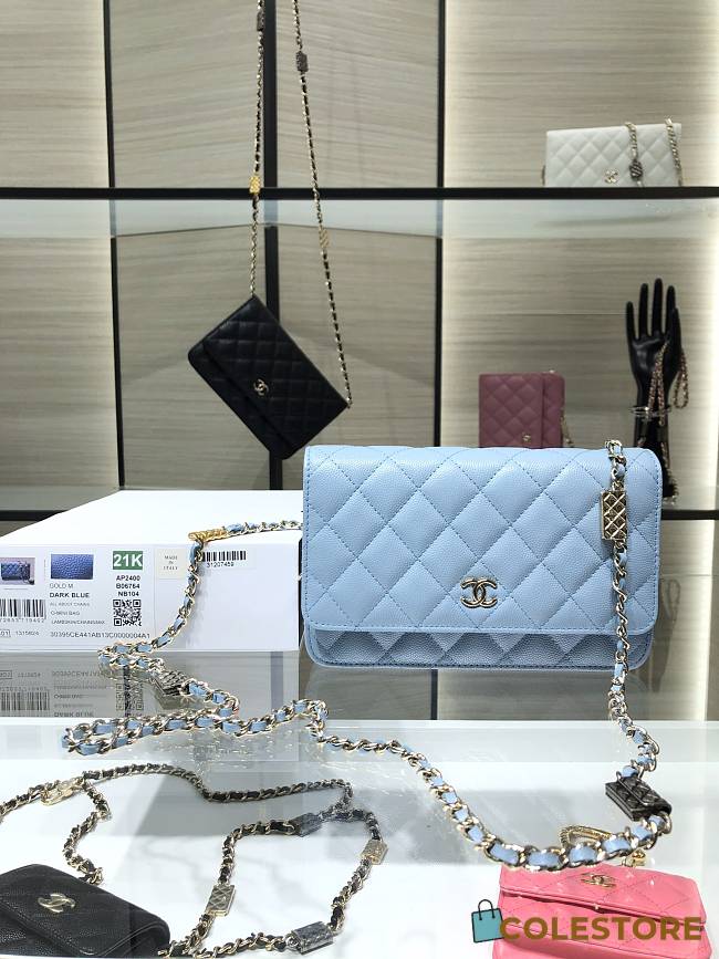 Chanel Wallet Calfskin Caviar Leather In Blue  - 1