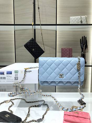 Chanel Wallet Calfskin Caviar Leather In Blue 