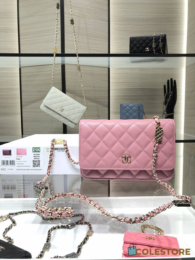 Chanel Wallet Calfskin Caviar Leather In Pink 19cm - 1