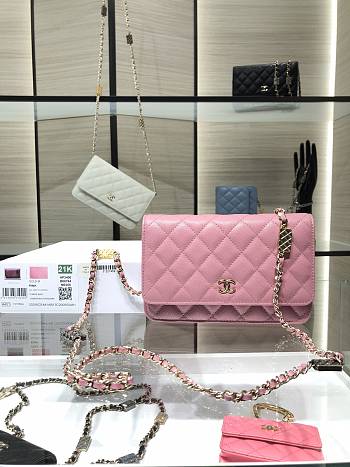 Chanel Wallet Calfskin Caviar Leather In Pink 19cm