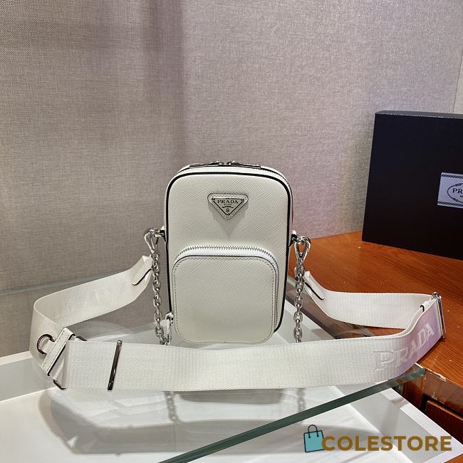 Prada Saffiano Leather Mini Bag In White 1BH183  - 1