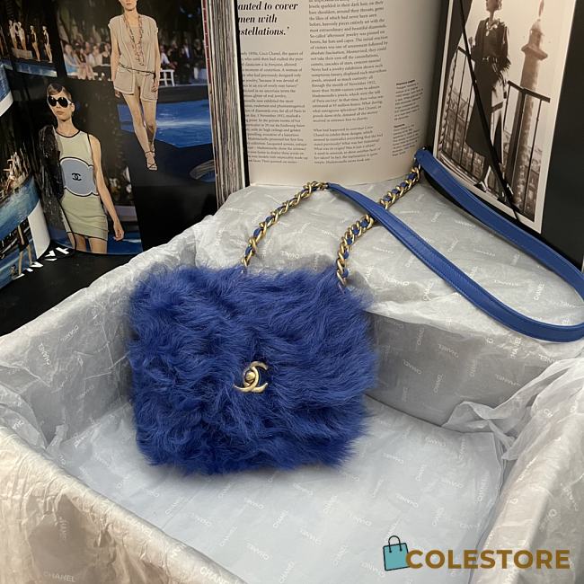 Chanel Shearling Lambskin Gold Metal Blue Mini Flap Bag AS2885 - 1