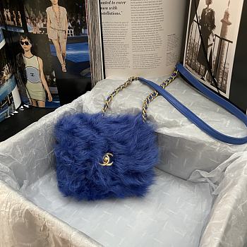 Chanel Shearling Lambskin Gold Metal Blue Mini Flap Bag AS2885