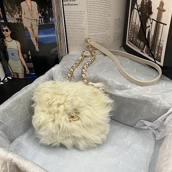 Chanel Shearling Lambskin Gold Metal White Mini Flap Bag AS2885