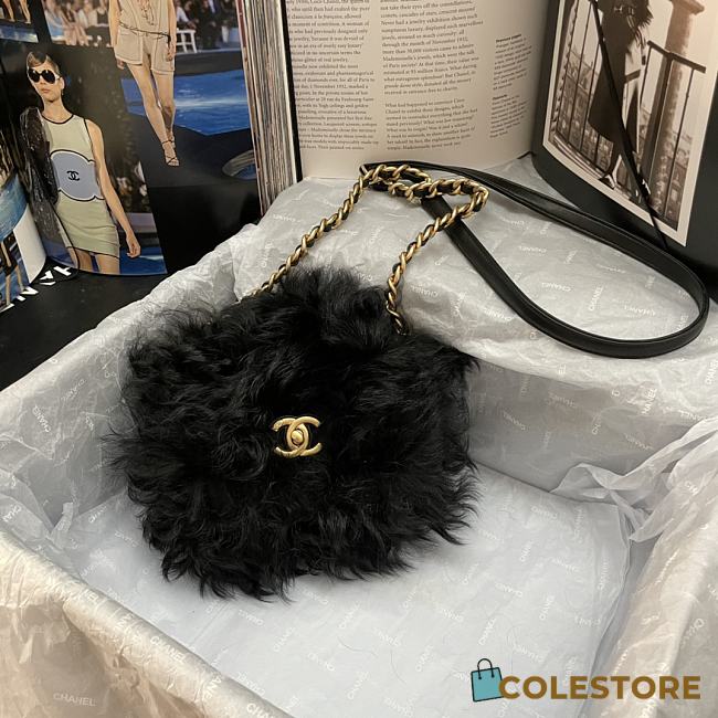 Chanel Shearling Lambskin Gold Metal Black Mini Flap Bag AS2885 - 1