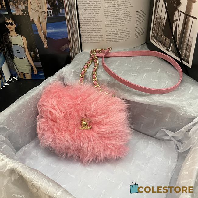 Chanel Shearling Lambskin Gold Metal Pink Mini Flap Bag AS2885 15cm - 1