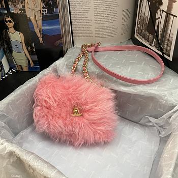 Chanel Shearling Lambskin Gold Metal Pink Mini Flap Bag AS2885 15cm