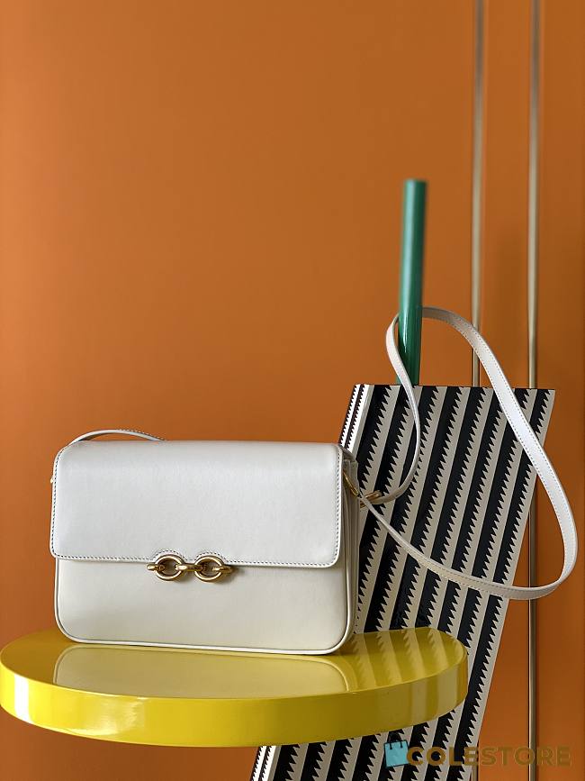 YSL Le Maillon Satchel In White Smooth Leather 64979  - 1