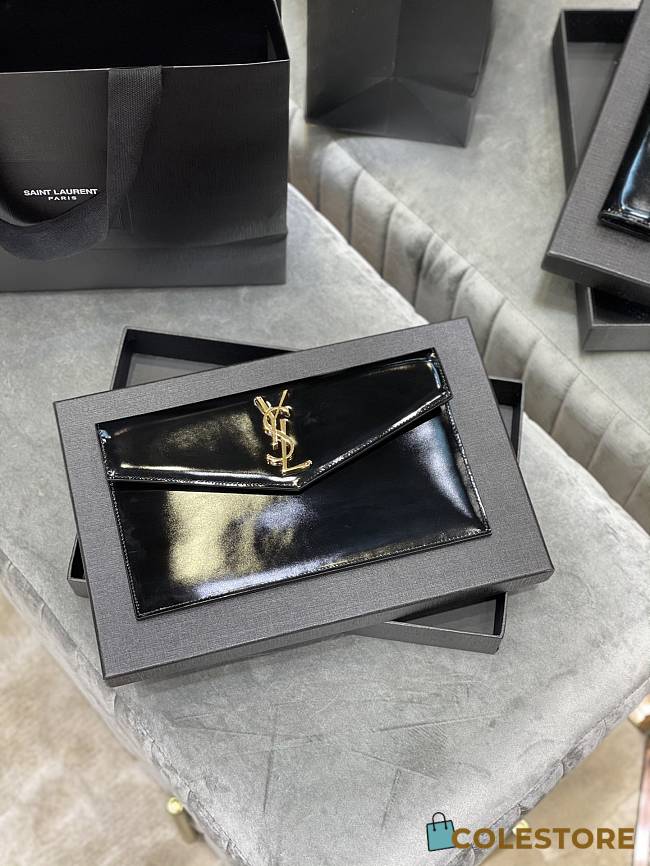 YSL Monogram Clutch In Black Embossed 565739  - 1