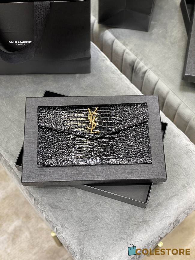 YSL Monogram Clutch In Cro Leather Silver Hardware 565739 - 1