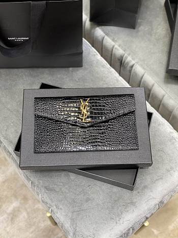 YSL Monogram Clutch In Cro Leather Silver Hardware 565739
