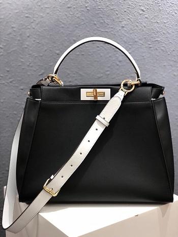 Fendi Peekaboo Black Selleria Bag With White Strap