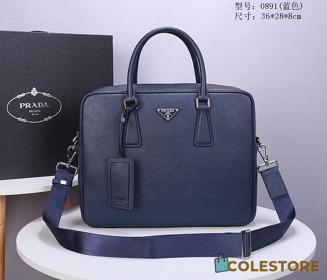 Prada Briefcase In Blue 0891 - 1