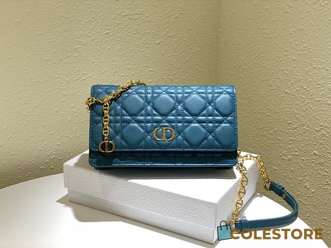 Dior Caro Belt Pouch With Chain Blue Supple Cannage CalfskinSize S5091 - 1