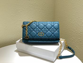Dior Caro Belt Pouch With Chain Blue Supple Cannage CalfskinSize S5091