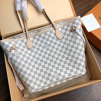 Louis Vuitton Neverfull Damier Azur Tote Bag In White N41050 