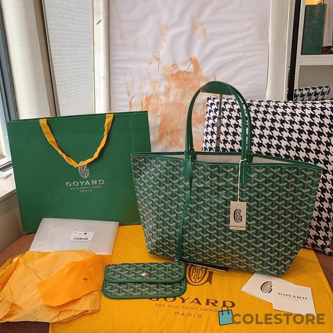 Goyard Green Chevron St Louis PM Tote Bag with Pouch ABA02  - 1