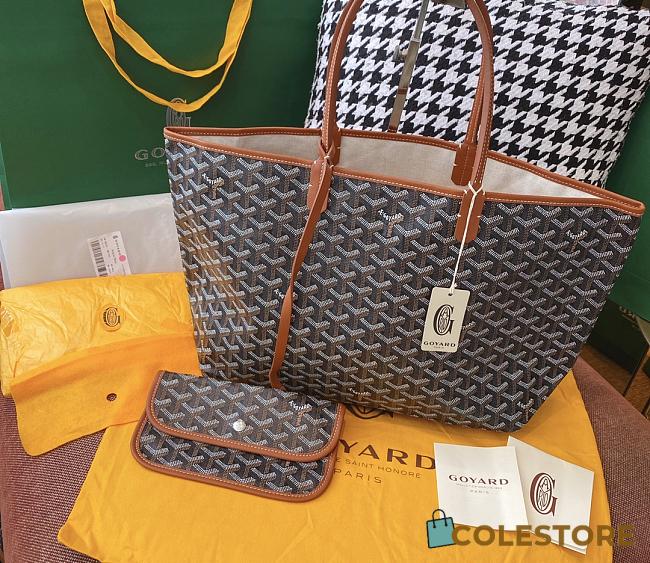 Goyard Brown Chevron St Louis PM Tote Bag with Pouch ABA02  - 1