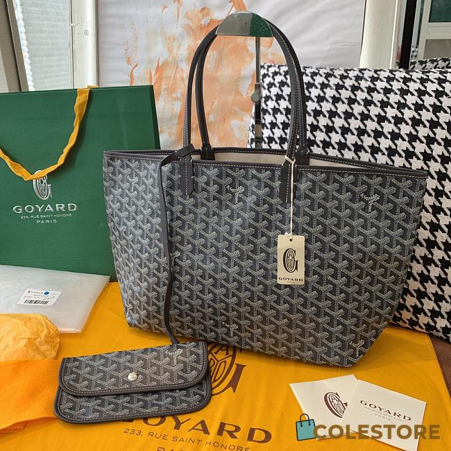 Goyard Black Chevron St Louis PM Tote Bag with Pouch ABA02 - 1