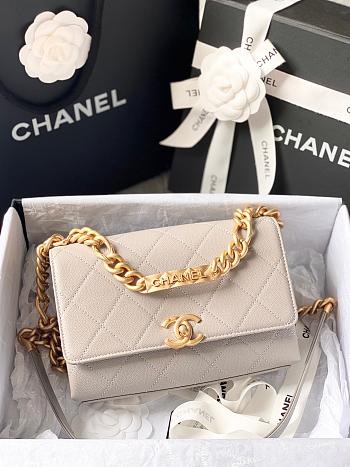 Chanel Mini Flap Bag Gold-Tone Metal White AS2711 19.5x14x9cm