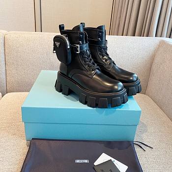 Prada Strapped Pouch Combat Boots In Black