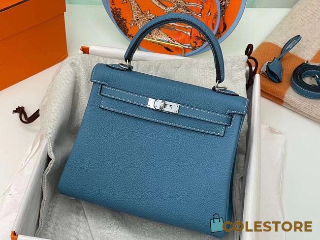 Hermes Kelly Bag In Blue Silver Hardware - 1