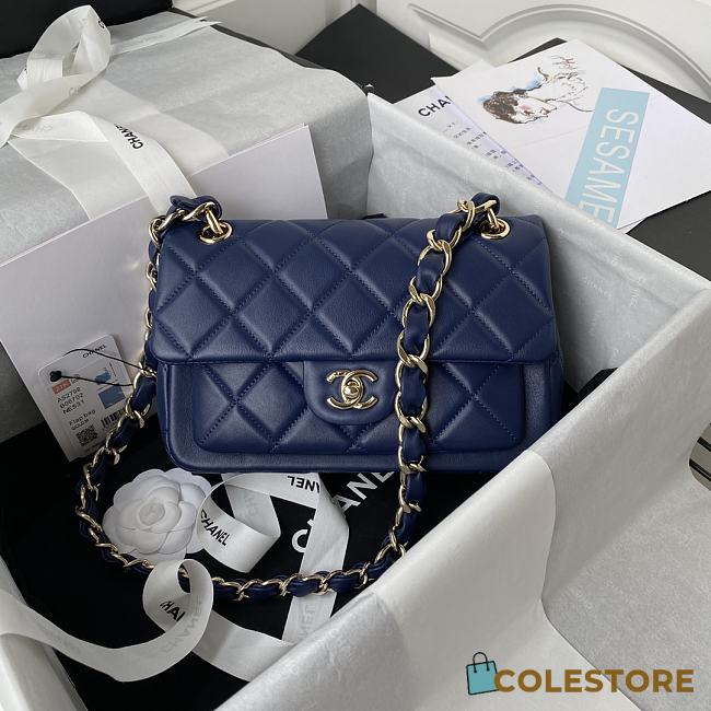 Chanel Small Fap Bag In Navy Blue AS2798  - 1