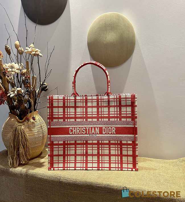Dior Book Tote Cannage Embroidery Red&White M1286  - 1