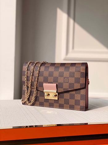 Louis Vuitton Croisette Chain Wallet Damier Ebene Magnolia Pink N60287 21cm