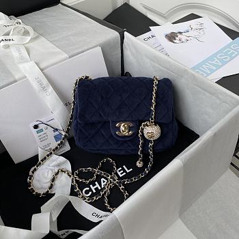 Chanel Mini Classic Flap Blue Velvet Bag Size 17cm