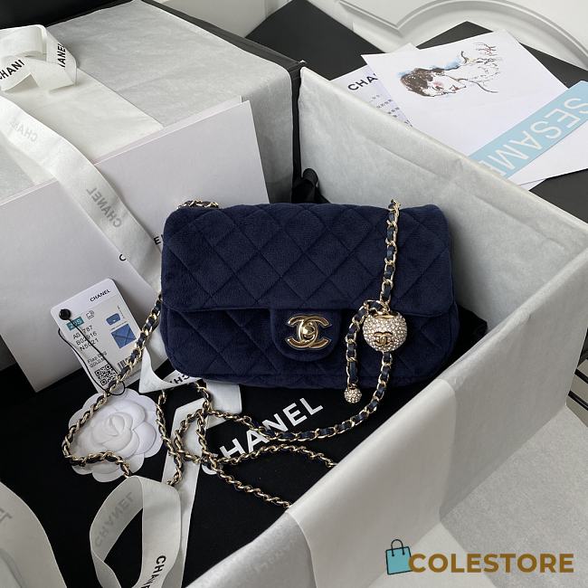 Chanel Classic Flap Blue Velvet Bag Size 20x13x7cm - 1