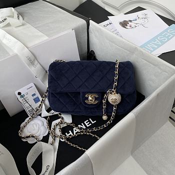 Chanel Classic Flap Blue Velvet Bag Size 20x13x7cm