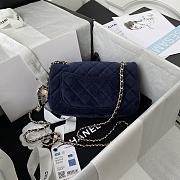 Chanel Classic Flap Blue Velvet Bag Size 20x13x7cm - 2