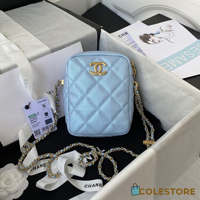 Chanel Shoulder Bag In Blue Calfskin Leather AS2857 Size 16x12x6cm - 1