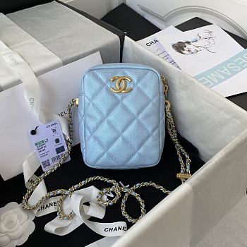 Chanel Shoulder Bag In Blue Calfskin Leather AS2857 Size 16x12x6cm