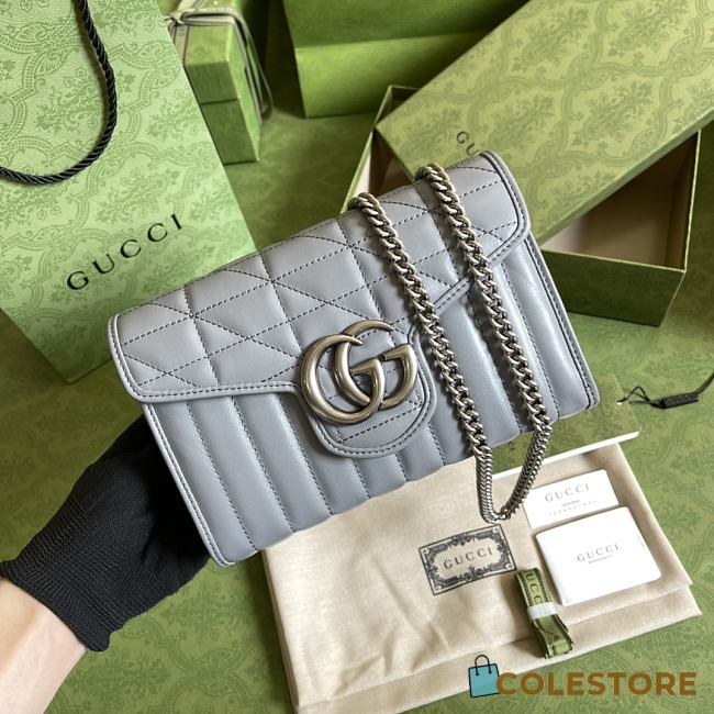 Gucci GG Marmont Matelassé In Grey With Silver Chain 474575 20cm - 1