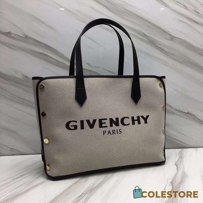 Givenchy Bond Mini Black Leather-Trimmed Studded Canvas Tote - 1
