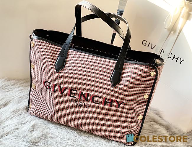 Givenchy Bond Pink Shopper Houndstooth Canvas Medium Tote - 1